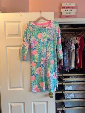 Lilly Pulitzer Tropical Floral Shift Dress in Aqua and Pink
